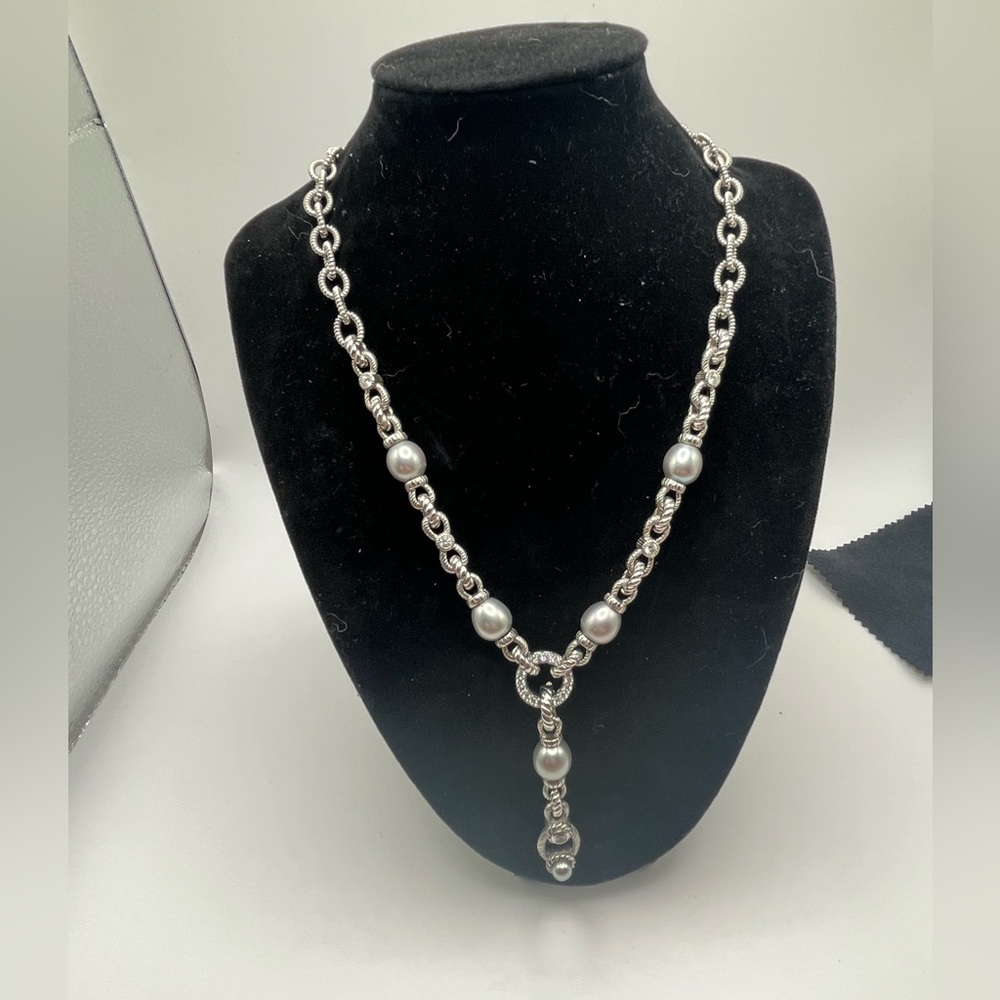 Judith Ripka Silver Tone Chain Necklace with Gray Pearls